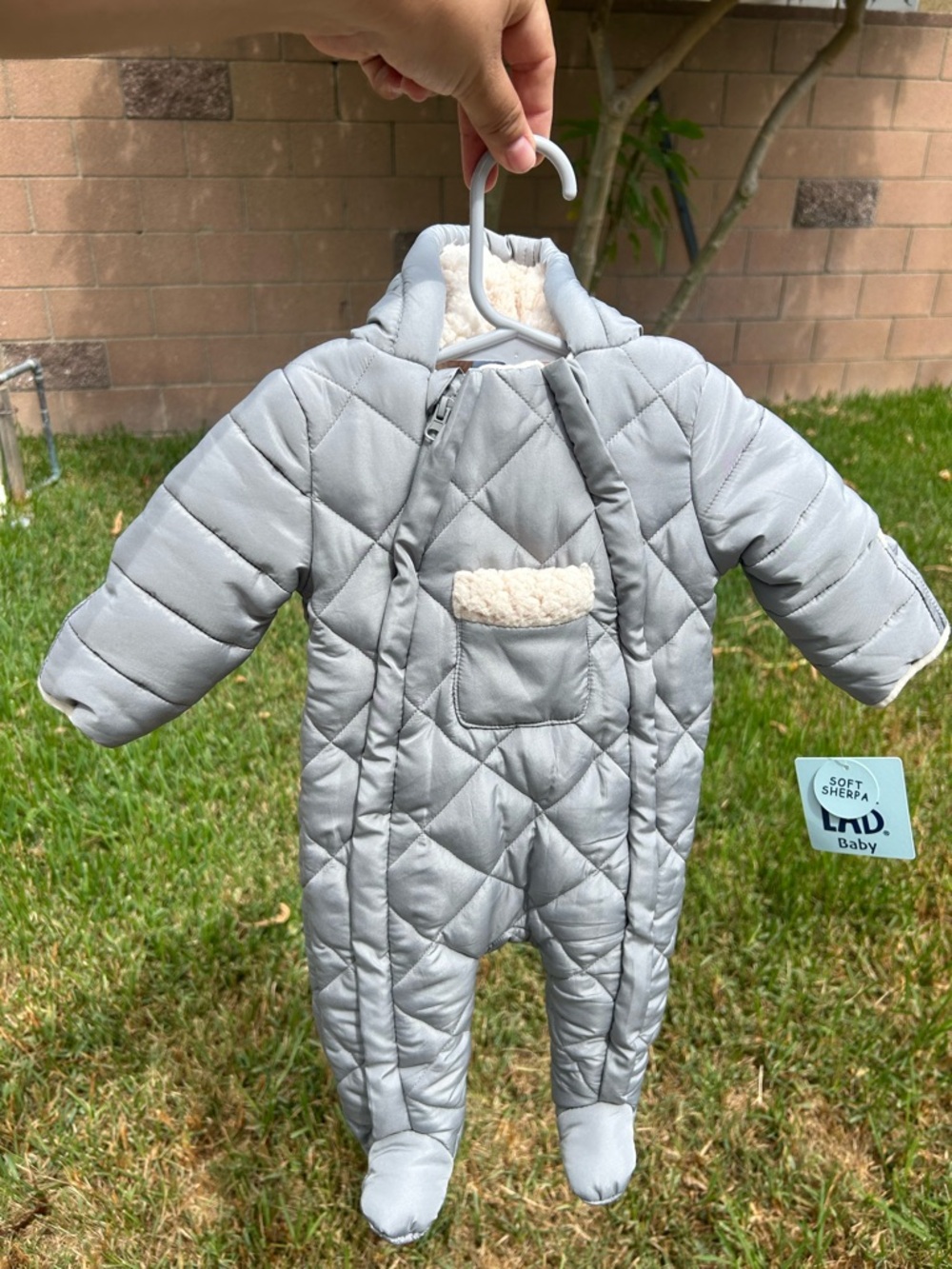 Little Lad 0/3 months Soft Sherpa Baby Quilted Gray Snowsuit